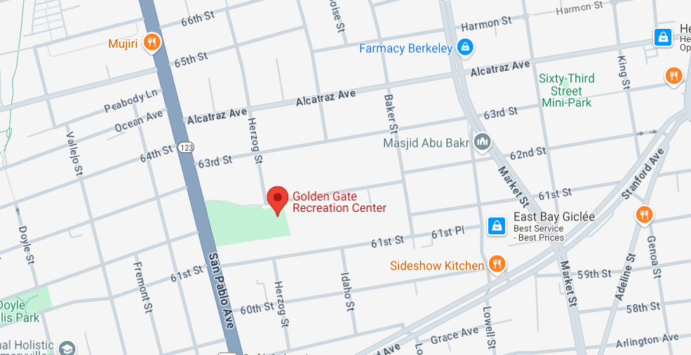 map of Golden Gate Recreation Center, 1075 62nd St., Oakland